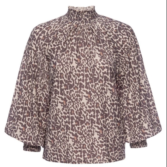 Nation LTD Melanie Smocked Peasant Tee Antique Leopard Animal Print - Picture 2 of 7